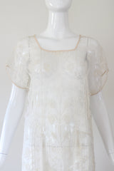 "Filet Lace Florals" Vintage 1920's Filet Lace Floral Tabard Dress UK 10-14 US 6-10