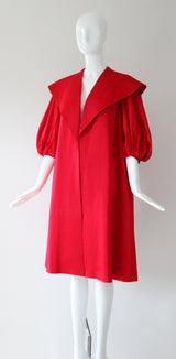 "En Rouge" Vintage 1950's Red Satin Shawl Collar Swing Coat UK 8 US 4