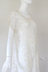 "Filet Lace Florals" Vintage 1920's Filet Lace Floral Tabard Dress UK 10-14 US 6-10