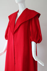 "En Rouge" Vintage 1950's Red Satin Shawl Collar Swing Coat UK 8 US 4