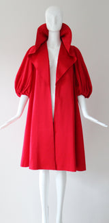 "En Rouge" Vintage 1950's Red Satin Shawl Collar Swing Coat UK 8 US 4