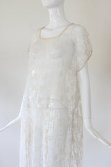 "Filet Lace Florals" Vintage 1920's Filet Lace Floral Tabard Dress UK 10-14 US 6-10