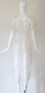 "Filet Lace Florals" Vintage 1920's Filet Lace Floral Tabard Dress UK 10-14 US 6-10