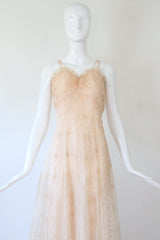 "Embroidered Florals" Vintage 1930's Peach Embroidered Lace Gown UK 10 US 6