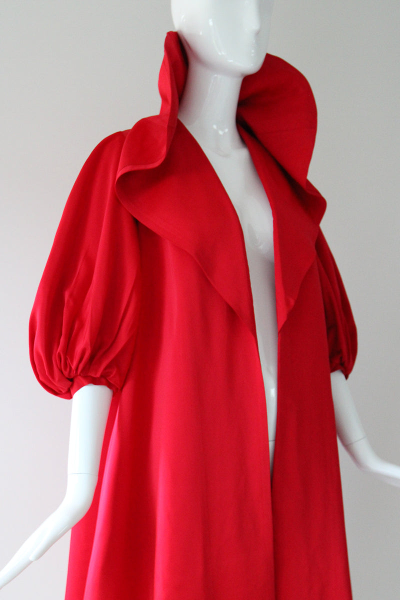 "En Rouge" Vintage 1950's Red Satin Shawl Collar Swing Coat UK 8 US 4