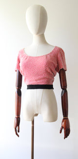 "French Rose Beadwork" Vintage 1930's French Rose Pink Silk & Beaded Blouse UK 6 US 2