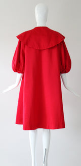 "En Rouge" Vintage 1950's Red Satin Shawl Collar Swing Coat UK 8 US 4