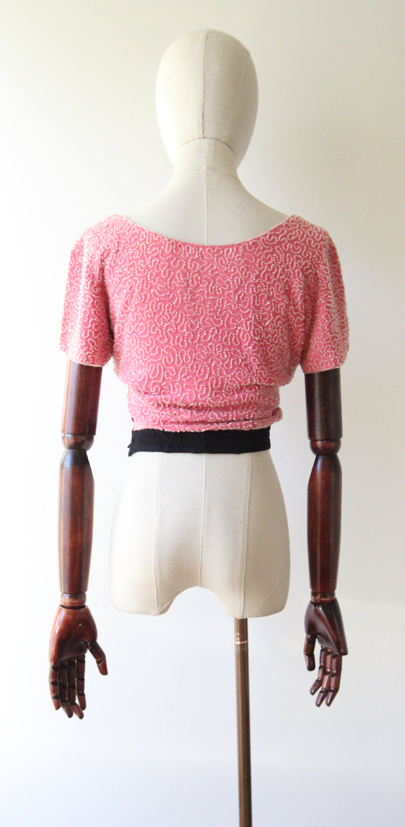 "French Rose Beadwork" Vintage 1930's French Rose Pink Silk & Beaded Blouse UK 6 US 2