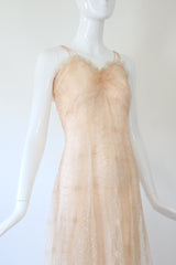 "Embroidered Florals" Vintage 1930's Peach Embroidered Lace Gown UK 10 US 6