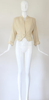 "Cream Wool & Rhinestones" Vintage 1940's Cream Wool Rhinestone & Pearl Jacket UK 8 US 4