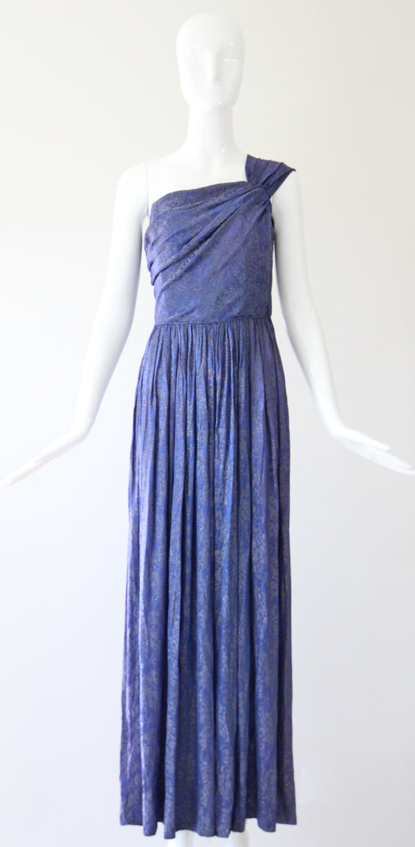 "Midnight Lamé" Vintage 1930's Midnight Blue Silk Lamé Evening Gown UK 8 US 4