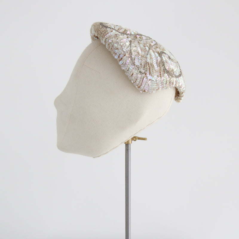 "Parisienne Sequins" Vintage 1950's Iridescent Sequin Percher Hat
