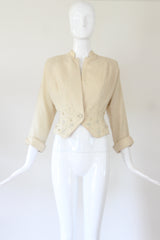 "Cream Wool & Rhinestones" Vintage 1940's Cream Wool Rhinestone & Pearl Jacket UK 8 US 4