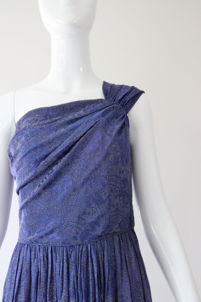 "Midnight Lamé" Vintage 1930's Midnight Blue Silk Lamé Evening Gown UK 8 US 4