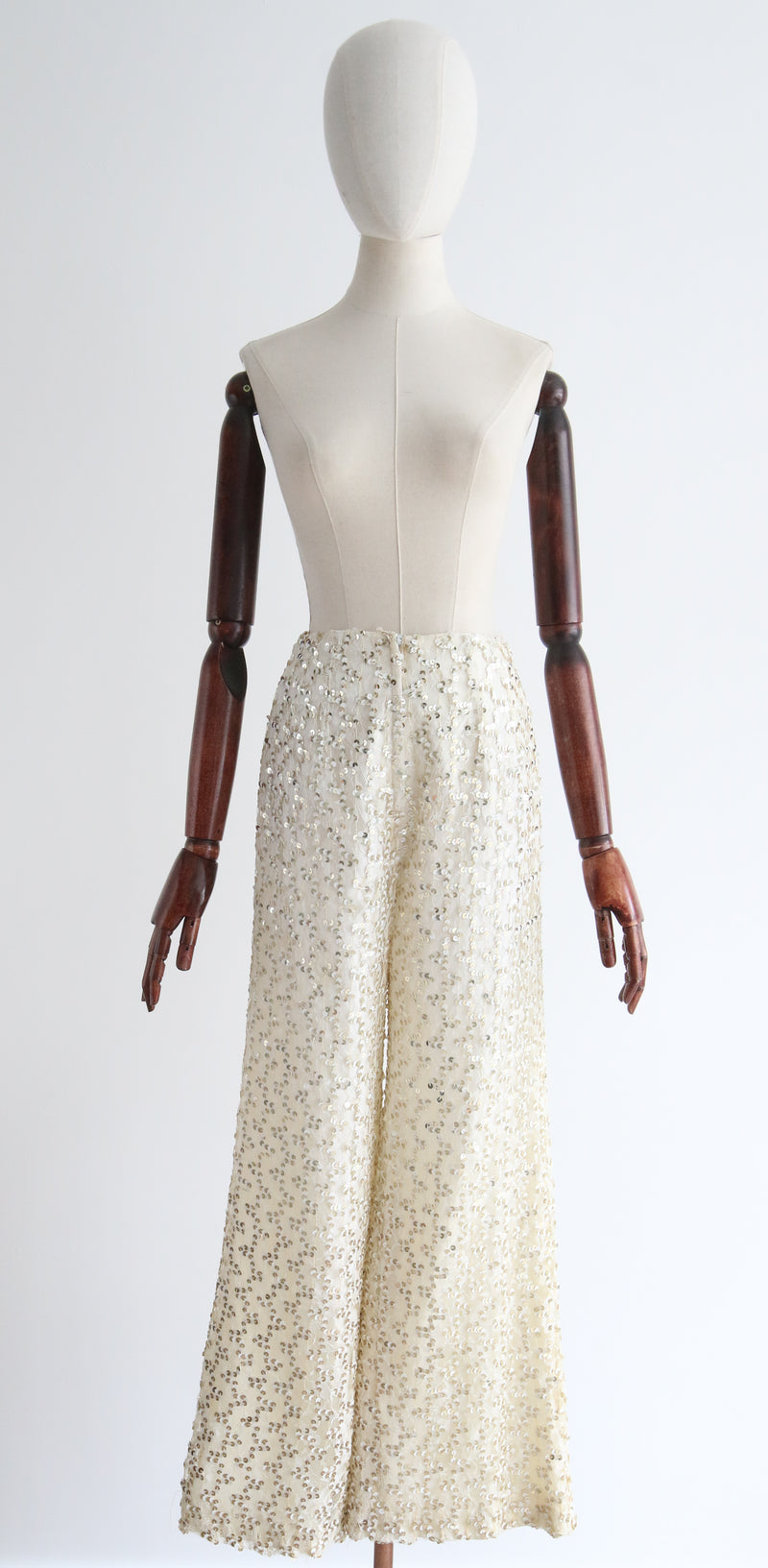 "Trailing Gold & White Sequins" Vintage 1960's Lace & Sequin Tunic & Trouser Set UK 8 US 4