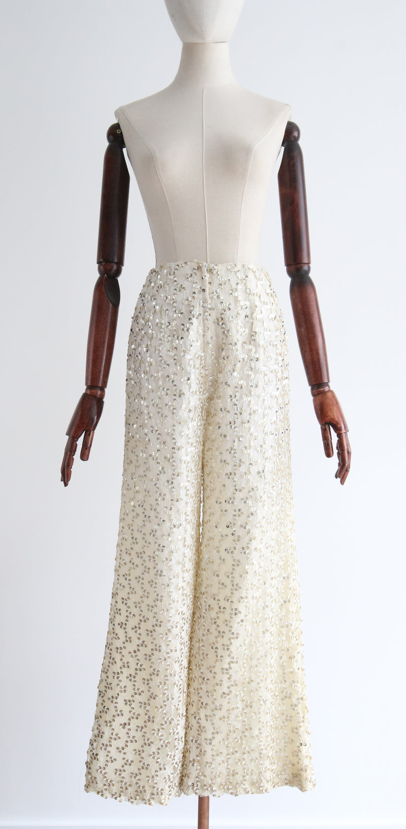 "Trailing Gold & White Sequins" Vintage 1960's Lace & Sequin Tunic & Trouser Set UK 8 US 4