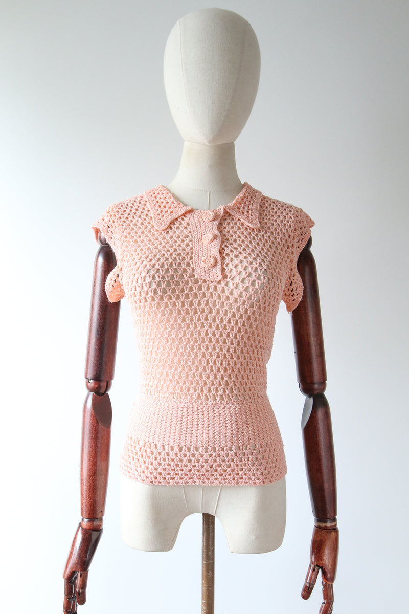 "Art Deco Pink" Vintage 1930's Pink Crochet Blouse UK 10 US 6