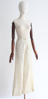 "Trailing Gold & White Sequins" Vintage 1960's Lace & Sequin Tunic & Trouser Set UK 8 US 4