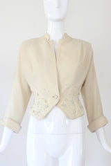 "Cream Wool & Rhinestones" Vintage 1940's Cream Wool Rhinestone & Pearl Jacket UK 8 US 4