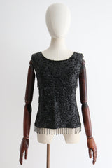 "Beaded Tassels & Sequins" Vintage 1960's Wool Embellished Blouse UK 12-14 US 8-10