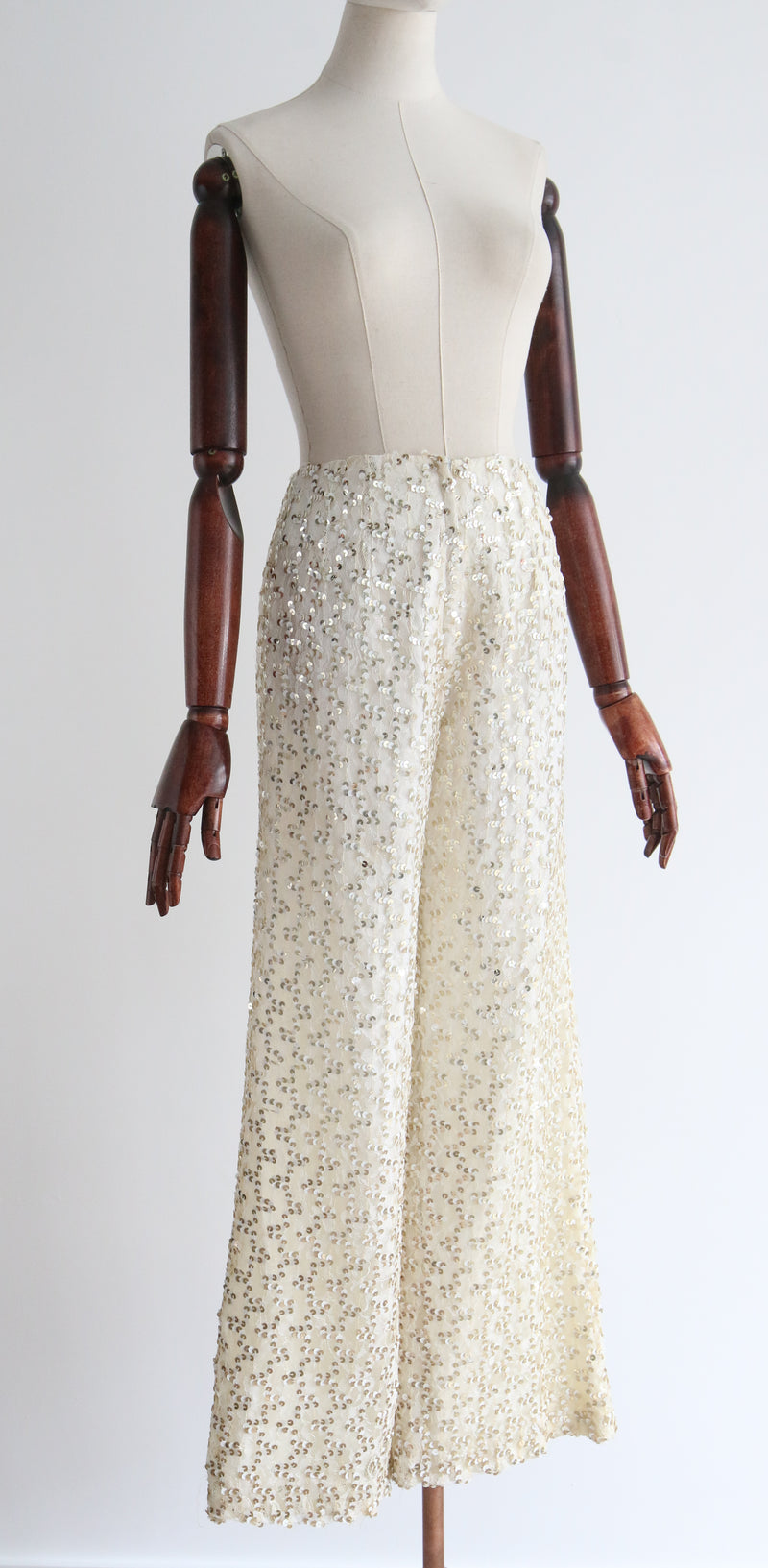 "Trailing Gold & White Sequins" Vintage 1960's Lace & Sequin Tunic & Trouser Set UK 8 US 4
