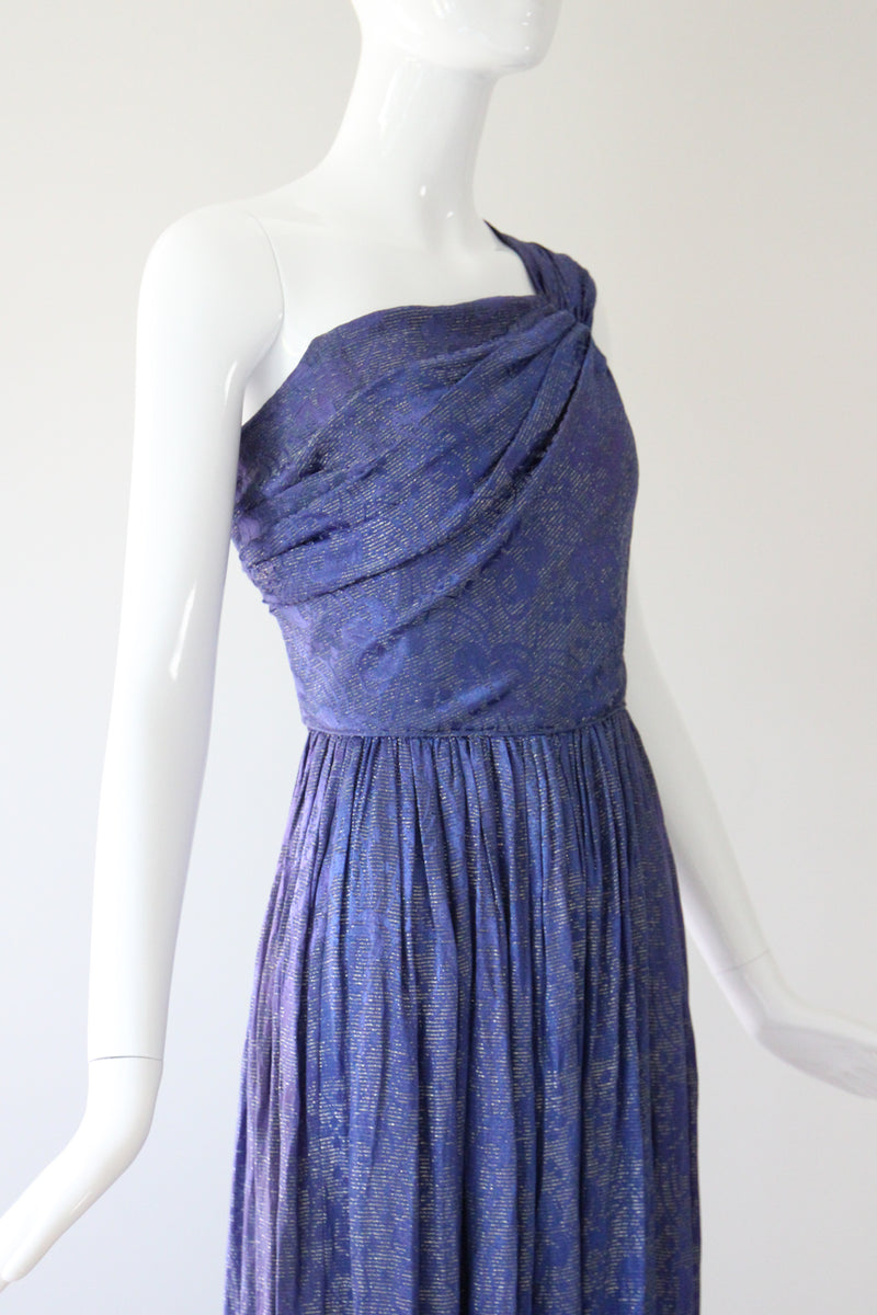 "Midnight Lamé" Vintage 1930's Midnight Blue Silk Lamé Evening Gown UK 8 US 4