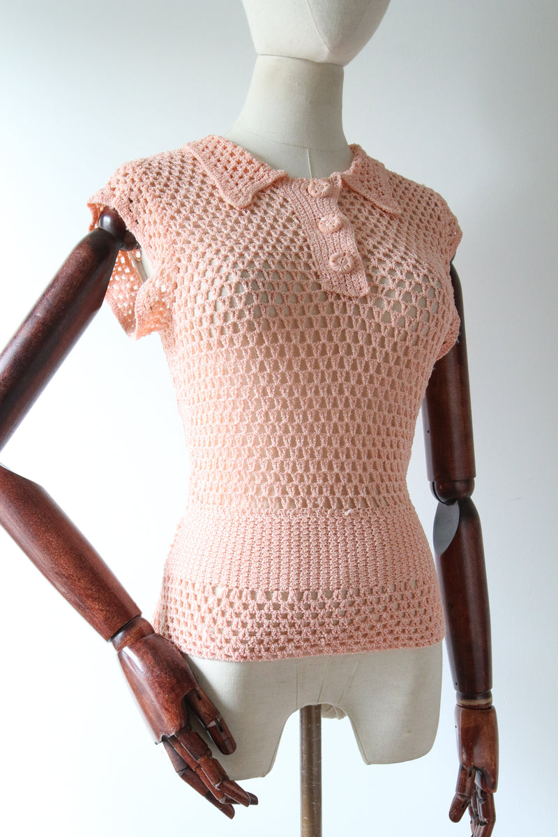 "Art Deco Pink" Vintage 1930's Pink Crochet Blouse UK 10 US 6