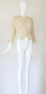 "Cream Wool & Rhinestones" Vintage 1940's Cream Wool Rhinestone & Pearl Jacket UK 8 US 4
