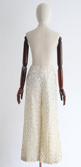"Trailing Gold & White Sequins" Vintage 1960's Lace & Sequin Tunic & Trouser Set UK 8 US 4