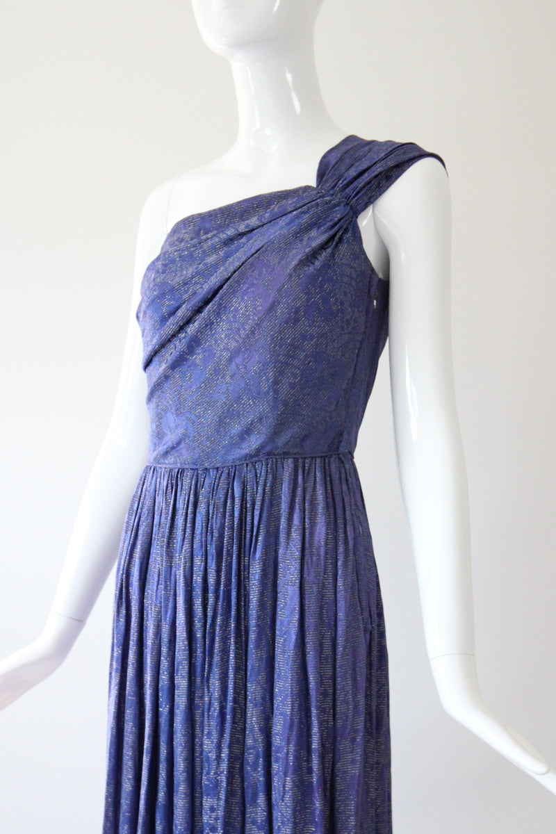 "Midnight Lamé" Vintage 1930's Midnight Blue Silk Lamé Evening Gown UK 8 US 4