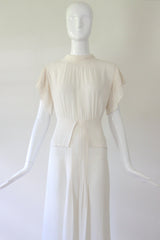 "Cream Pleats" Vintage 1940's Cream Crepe Silk Pleated Dress UK 10 US 6