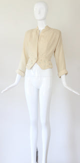 "Cream Wool & Rhinestones" Vintage 1940's Cream Wool Rhinestone & Pearl Jacket UK 8 US 4