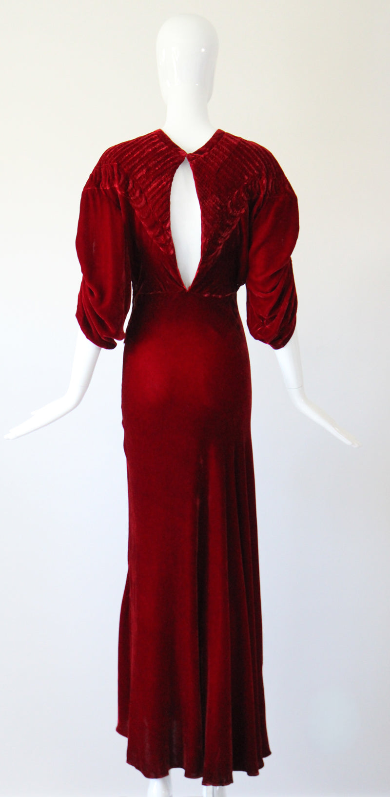 "Crimson Velvet Moons" Vintage 1930's Crimson Silk Velvet Evening Gown UK 8 US 4
