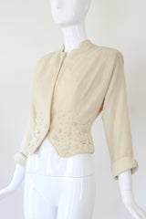 "Cream Wool & Rhinestones" Vintage 1940's Cream Wool Rhinestone & Pearl Jacket UK 8 US 4