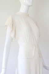 "Cream Pleats" Vintage 1940's Cream Crepe Silk Pleated Dress UK 10 US 6