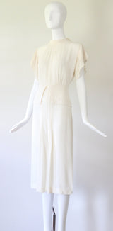 "Cream Pleats" Vintage 1940's Cream Crepe Silk Pleated Dress UK 10 US 6