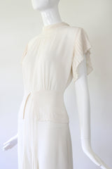 "Cream Pleats" Vintage 1940's Cream Crepe Silk Pleated Dress UK 10 US 6