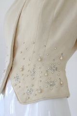 "Cream Wool & Rhinestones" Vintage 1940's Cream Wool Rhinestone & Pearl Jacket UK 8 US 4
