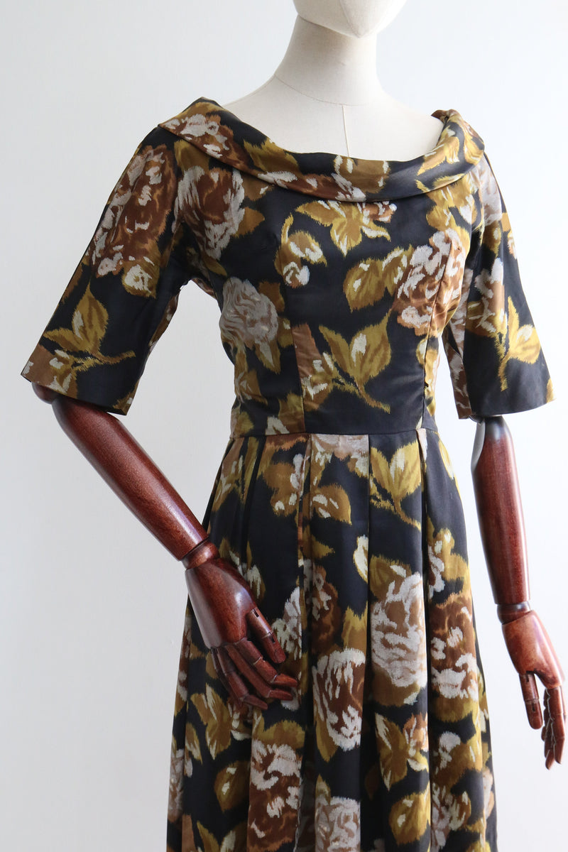 "A Vision of Roses" Vintage 1950's Suzy Perette Silk Floral Dress UK 8 US 4