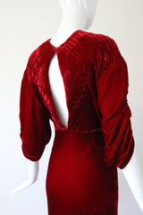 "Crimson Velvet Moons" Vintage 1930's Crimson Silk Velvet Evening Gown UK 8 US 4