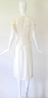 "Cream Pleats" Vintage 1940's Cream Crepe Silk Pleated Dress UK 10 US 6