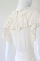 "Cream Pleats" Vintage 1940's Cream Crepe Silk Pleated Dress UK 10 US 6