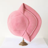 "Candy Pink Felt" Vintage 1940's Pink Felt & Pearl Tilt Percher Hat