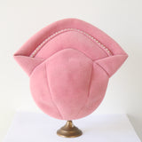 "Candy Pink Felt" Vintage 1940's Pink Felt & Pearl Tilt Percher Hat