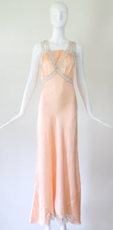 "Pastel Rosettes" Vintage 1930's Peach Pastel Rosette Gown UK 10 US 6