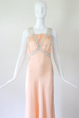 "Pastel Rosettes" Vintage 1930's Peach Pastel Rosette Gown UK 10 US 6