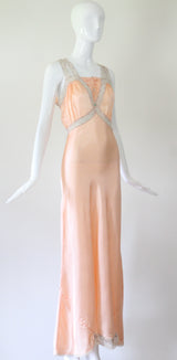 "Pastel Rosettes" Vintage 1930's Peach Pastel Rosette Gown UK 10 US 6