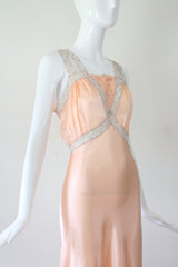"Pastel Rosettes" Vintage 1930's Peach Pastel Rosette Gown UK 10 US 6