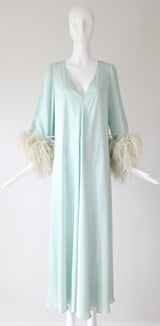 "Ice Blue Plumage" Vintage 1960's Silk & Feather Robe UK 8-12 US 4-8