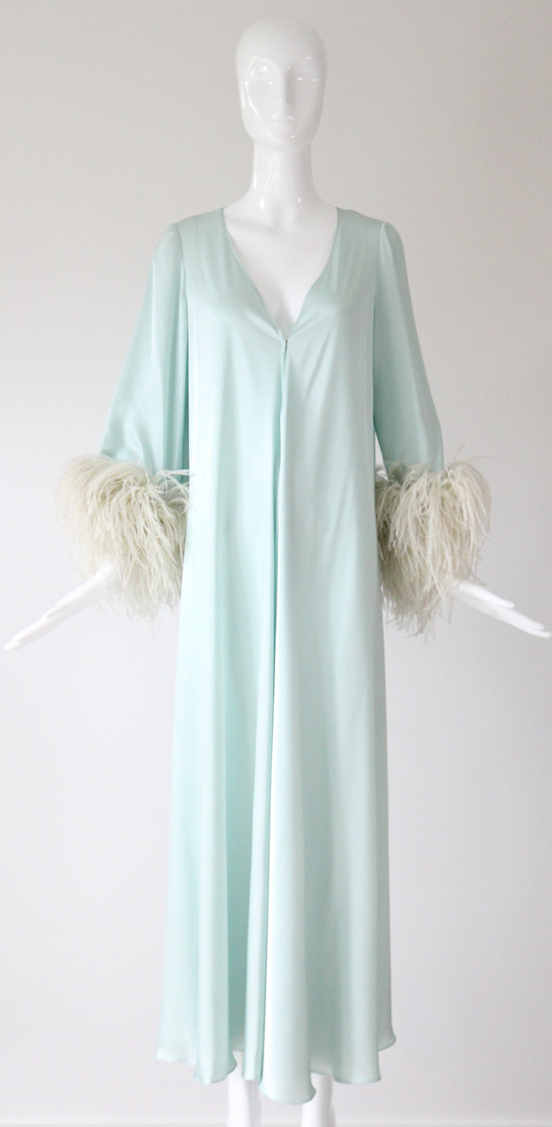 "Ice Blue Plumage" Vintage 1960's Silk & Feather Robe UK 8-12 US 4-8